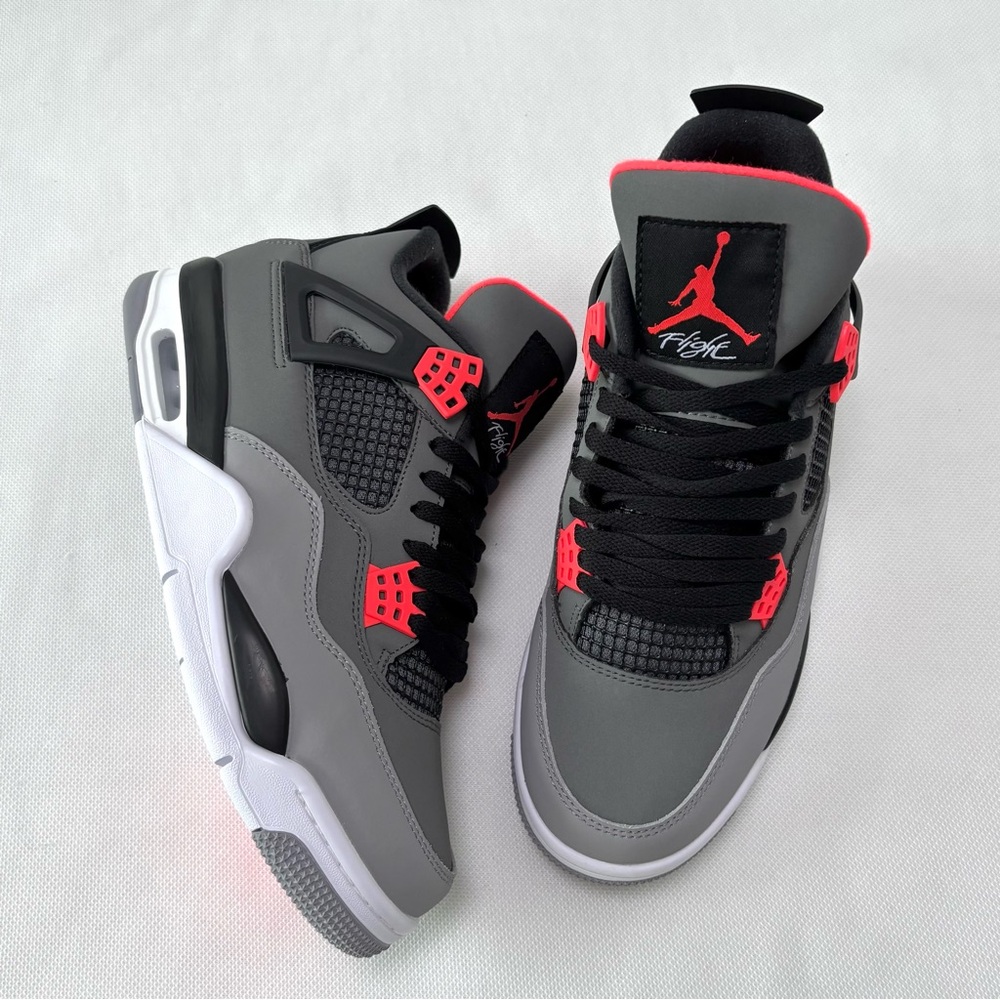 Jordan 4 Retro Infrared-Men’s Athletic Shoes in Gray, Black and Red - Picture 4 of 8
